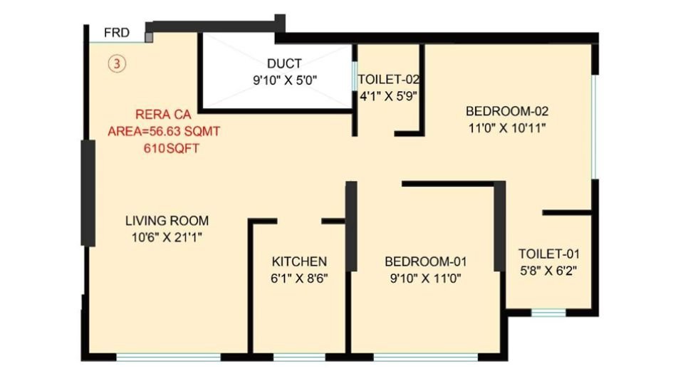 Nirvaana-Heights-Floor-Plan-2 BHK- 610 Sqft